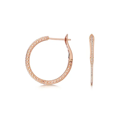 18ct Rose Gold Diamond Hoop Earrings 24MM 0.25ct 